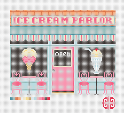 Clutch or Dresser Tray Canvas: Ice Cream Parlor 13 Mesh Needlepoint Canvas