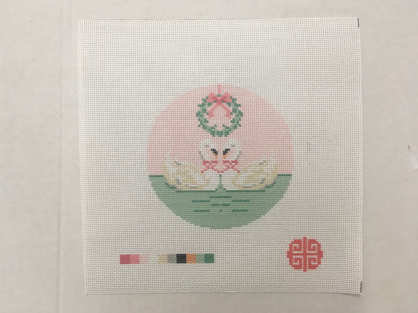 The Christmas Swans Needlepoint Canvas 4" round on 18 mesh