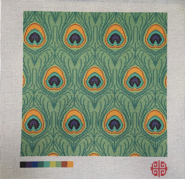 The Mindfulness Collection: Green Peacock Feathers Needlepoint Canvas