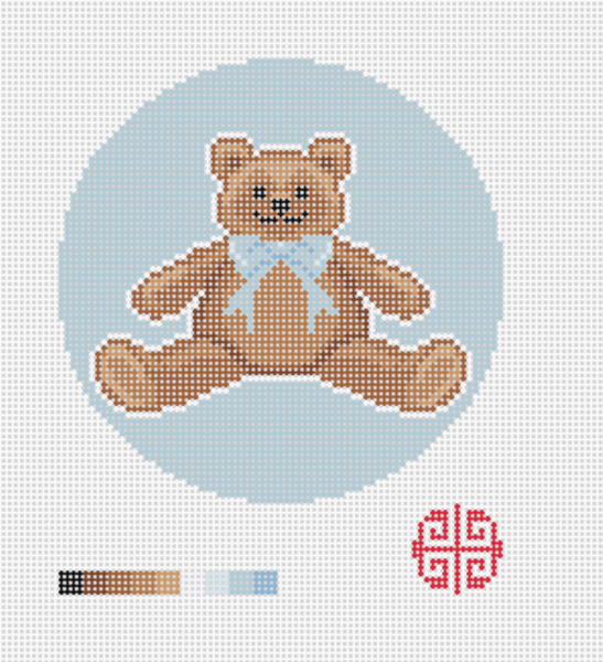 Teddy With Blue Bow 4" Round 18 mesh