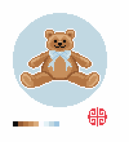 Teddy With Blue Bow 4" Round 18 mesh