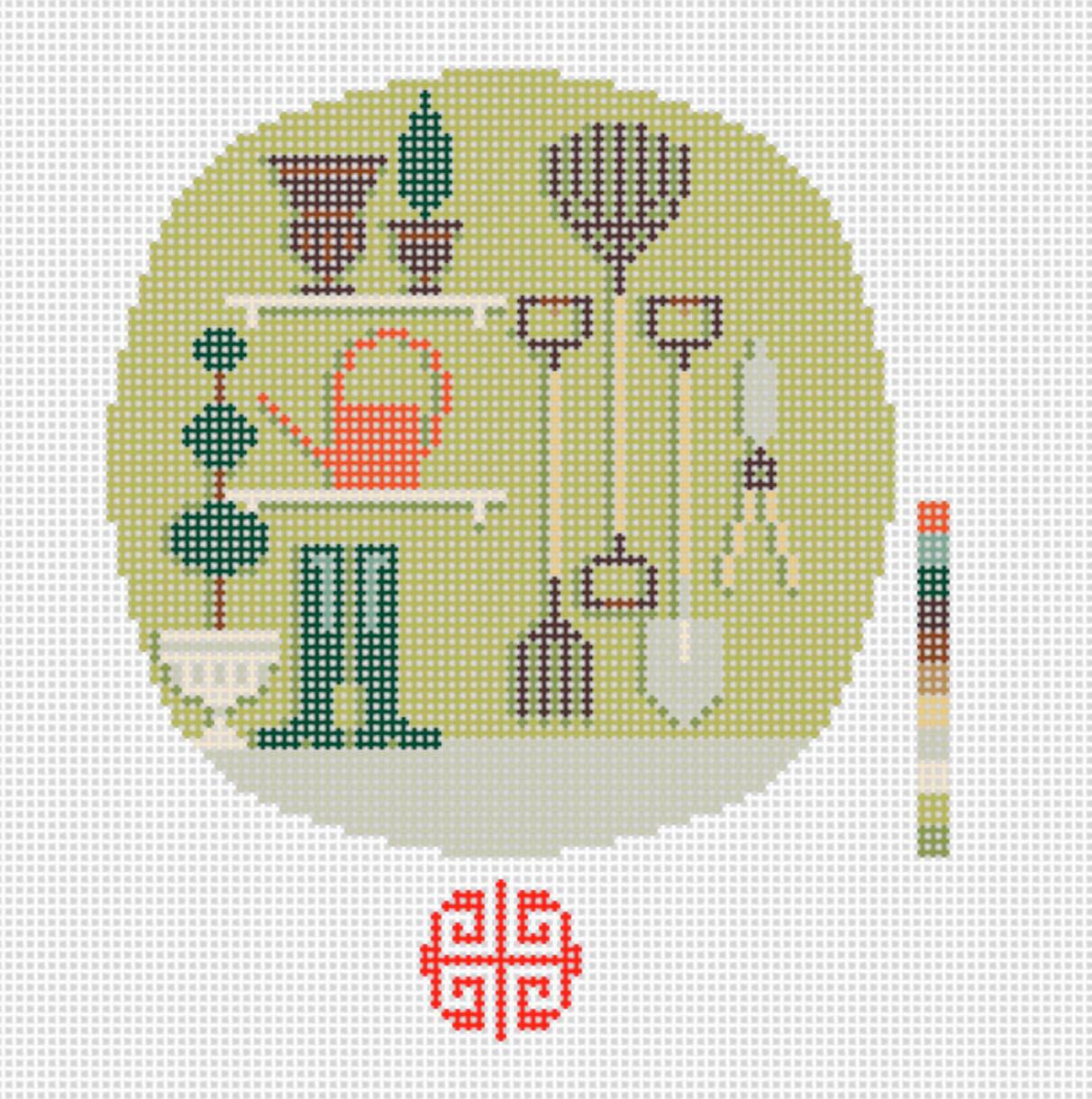 The Gardener's Round Ornament Needlepoint Canvas