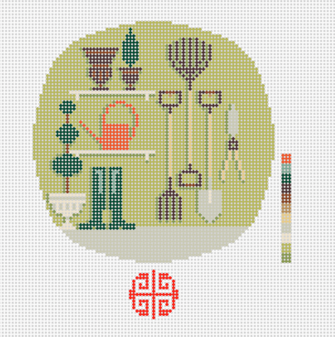 The Gardener's Round Ornament Needlepoint Canvas