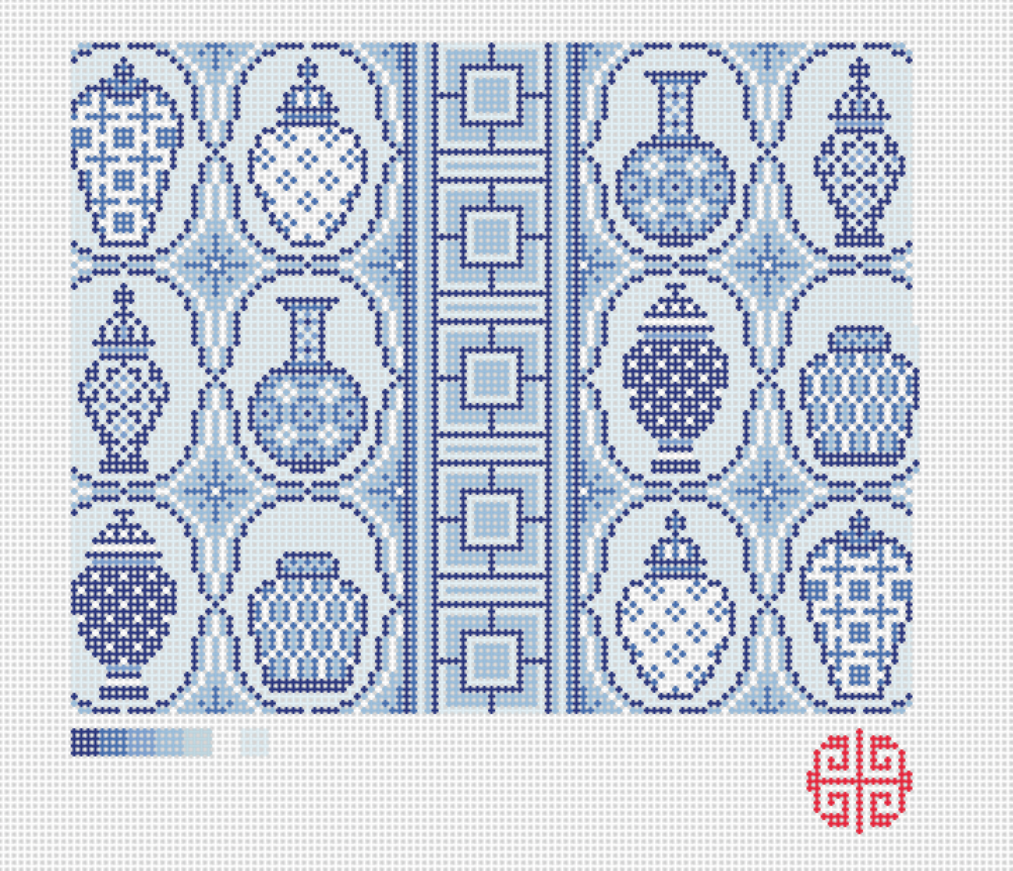 Clutch or Dresser Tray Canvas:Ginger Jars 13 Mesh Needlepoint Canvas