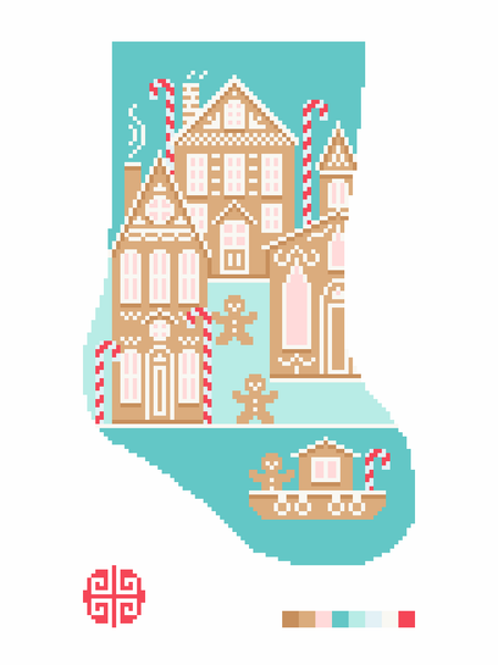 It Takes A Gingerbread Village Seafoam Green Mini Stocking Needlepoint Canvas 18 mesh