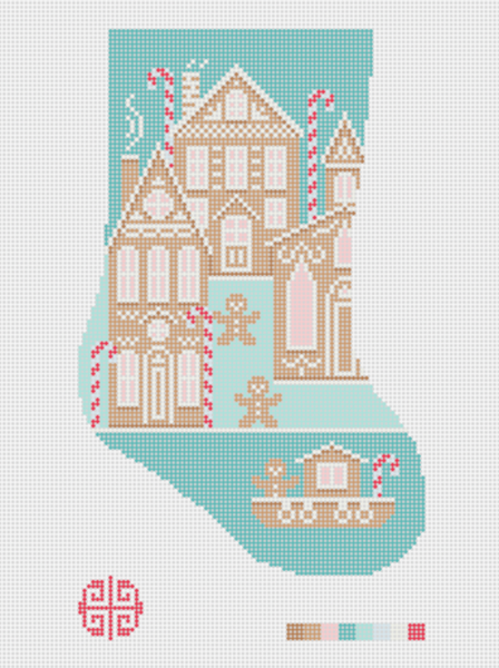 It Takes A Gingerbread Village Seafoam Green Mini Stocking Needlepoint Canvas 18 mesh