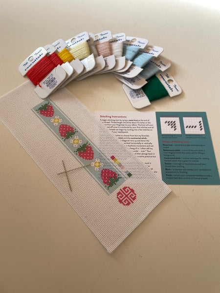 Strawberry Bookmark Needlepoint Kit 18 mesh