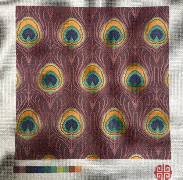 The Mindfulness Collection: Plum Peacock Feathers Needlepoint Canvas