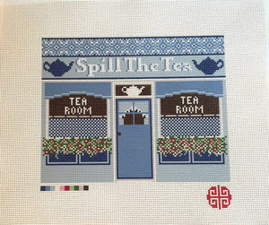 The Little Shop Series: Clutch or Dresser Tray Canvas: Spill The Tea Cafe 13 Mesh Needlepoint Canvas