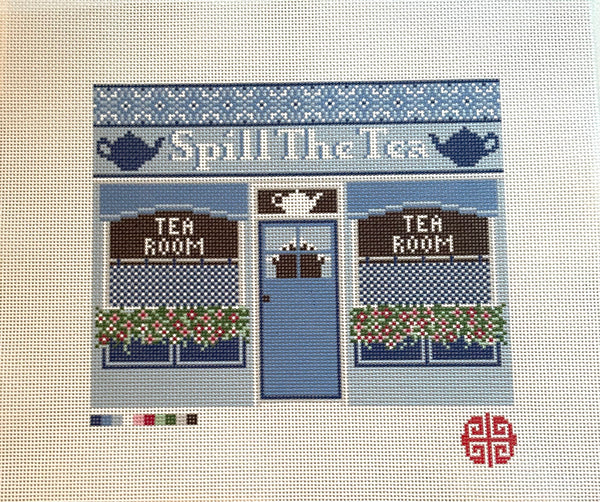 The Little Shop Series: Clutch or Dresser Tray Canvas: Spill The Tea Cafe 13 Mesh Needlepoint Canvas