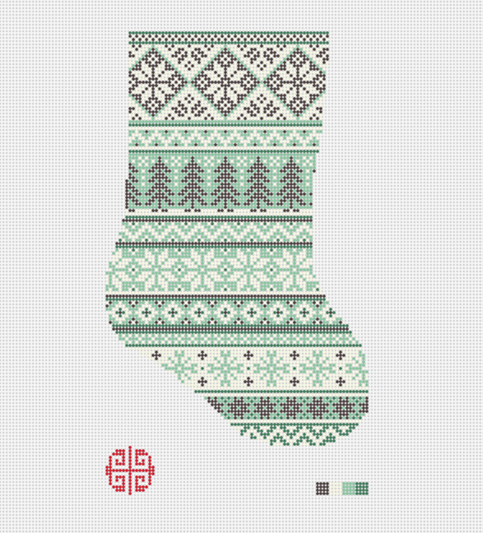 Light Green Fairisle Mini Stocking Needlepoint Canvas 18 mesh