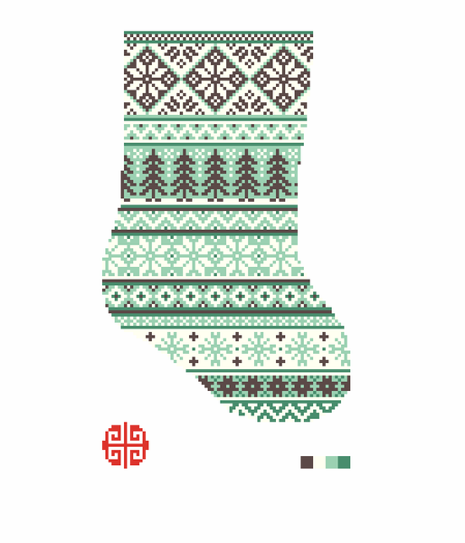 Light Green Fairisle Mini Stocking Needlepoint Canvas 18 mesh