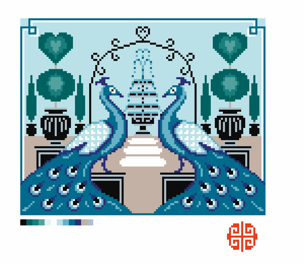 Peacock Garden 7" x 9" needlepoint design on 13 mesh canvas