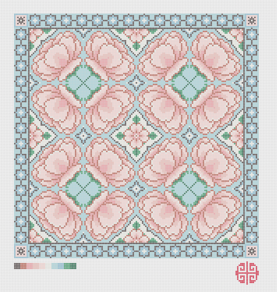 Needlepoint Chart Digital Download: Peony Pillow / Large Tray