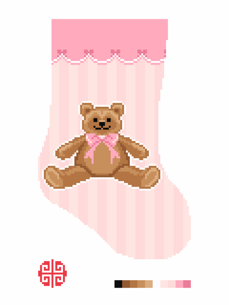 New Arrival: Pink Teddy Bow Mini Stocking 18 Mesh Needlepoint Canvas