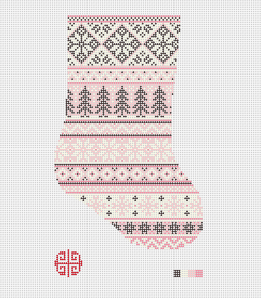 Pink Fairisle Mini Stocking Needlepoint Canvas 18 mesh