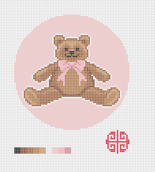 Teddy With Pink Bow 4" Round 18 mesh