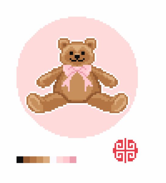 Teddy With Pink Bow 4" Round 18 mesh