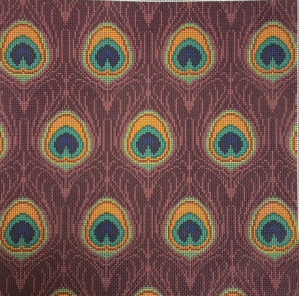 The Mindfulness Collection: Plum Peacock Feathers Needlepoint Canvas