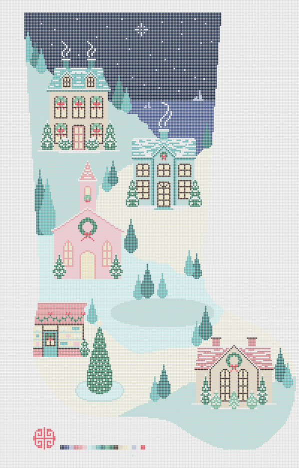 The Christmas Village Full Size Needlepoint Stocking Canvas