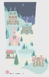 The Christmas Village Full Size Needlepoint Stocking Canvas