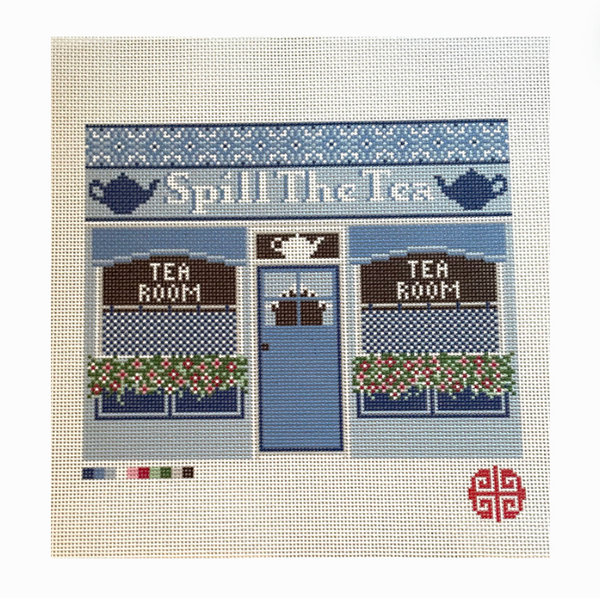 The Little Shop Series: Clutch or Dresser Tray Canvas: Spill The Tea Cafe 13 Mesh Needlepoint Canvas