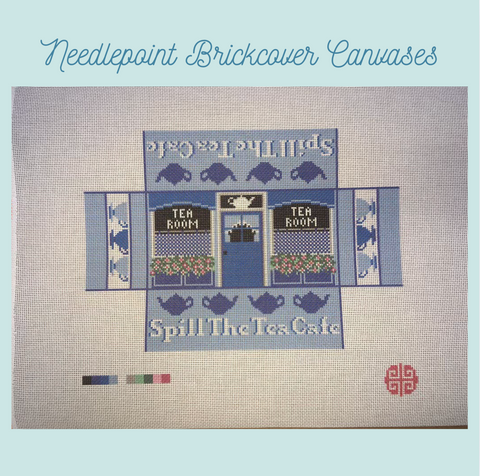 Spill The Tea Cafe Needlepoint Brick Cover Canvas