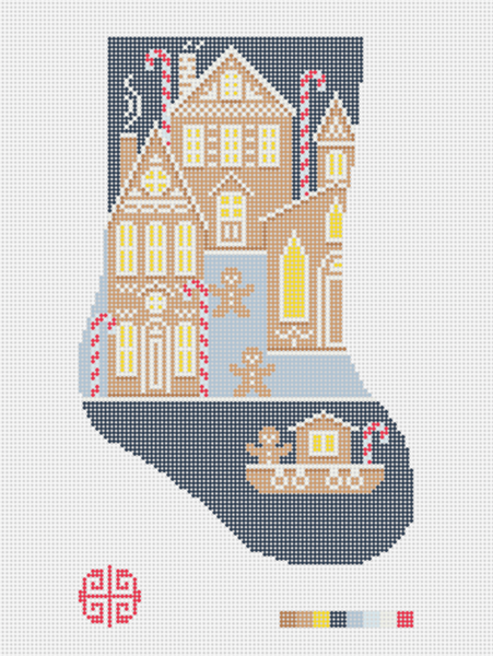 Holiday 2025: It Takes A Gingerbread Village Mini Stocking Needlepoint Canvas 18 mesh