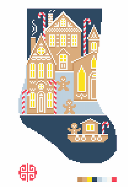 Holiday 2025: It Takes A Gingerbread Village Mini Stocking Needlepoint Canvas 18 mesh