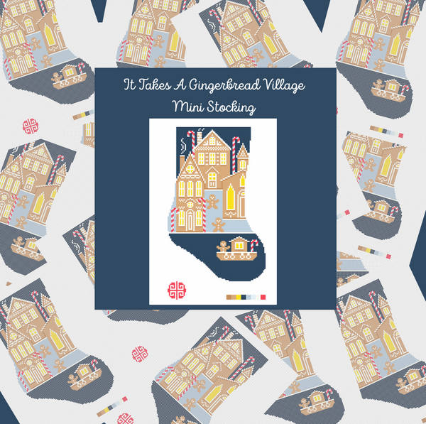 Holiday 2025: It Takes A Gingerbread Village Mini Stocking Needlepoint Canvas 18 mesh