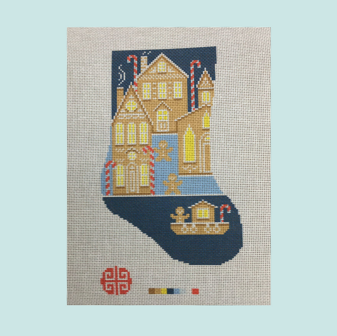 Holiday 2025: It Takes A Gingerbread Village Mini Stocking Needlepoint Canvas 18 mesh