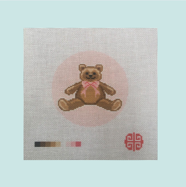 Teddy With Pink Bow 4" Round 18 mesh