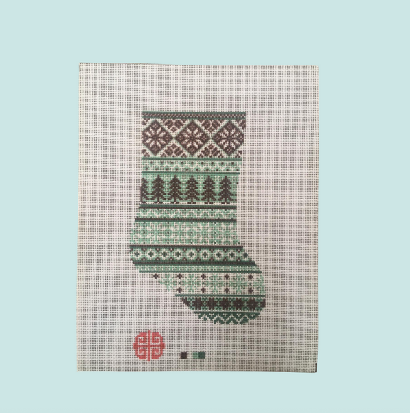 Light Green Fairisle Mini Stocking Needlepoint Canvas 18 mesh