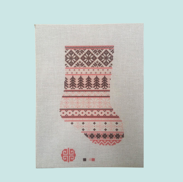Pink Fairisle Mini Stocking Needlepoint Canvas 18 mesh