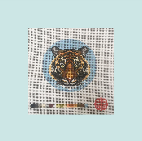 Preorder: Tiger Needlepoint Canvas 4" round on 18 mesh