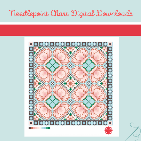 Needlepoint Chart Digital Download: Peony Pillow / Large Tray