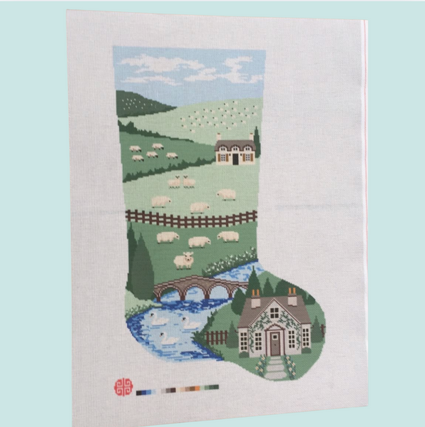 Preorder: The English Countryside Full Size Needlepoint Stocking Canvas