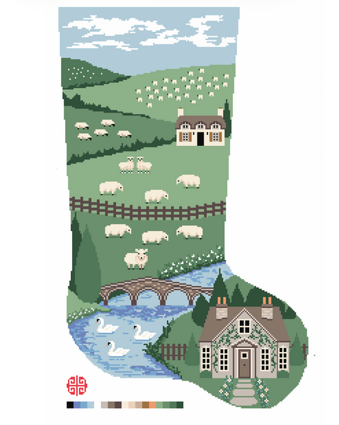 Preorder: The English Countryside Full Size Needlepoint Stocking Canvas