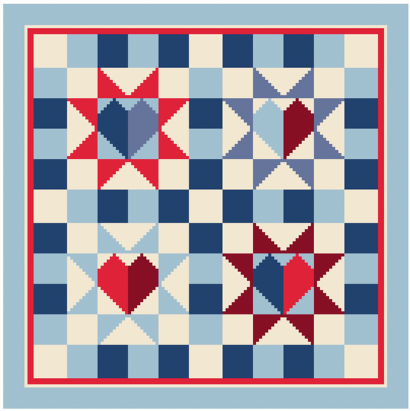 Needlepoint Digital Chart: Patchwork Hearts 10" x 10" on 13 mesh