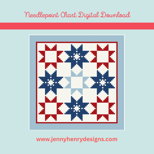 Needlepoint Digital Chart: Americana Coaster 4" x 4" on 18 mesh