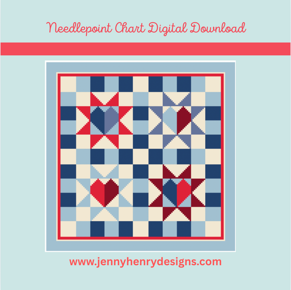 Needlepoint Digital Chart: Patchwork Hearts 10" x 10" on 13 mesh