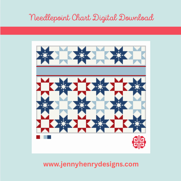 Needlepoint Digital Chart: Americana Patchwork Clutch 9" x 7" on 13 mesh