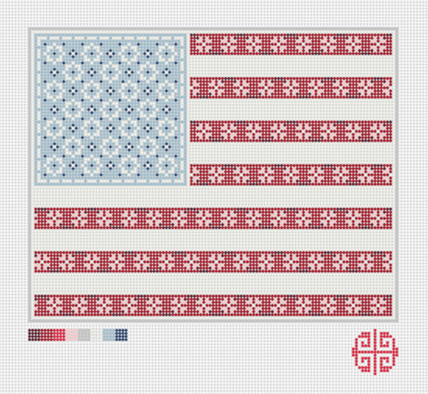 Needlepoint Digital Chart: Floral Flag Clutch 9" x 7" on 13 mesh