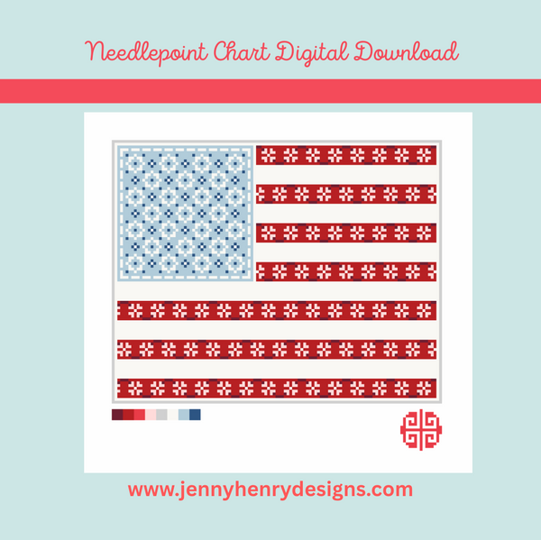 Needlepoint Digital Chart: Floral Flag Clutch 9" x 7" on 13 mesh