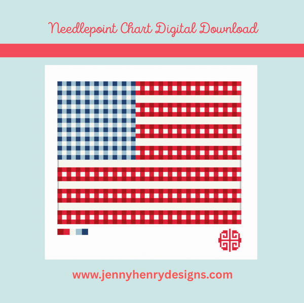 Needlepoint Digital Chart: Gingham Flag Clutch 9" x 7" on 13 mesh
