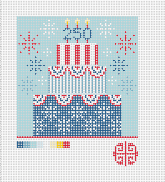 Needlepoint Digital Chart: 4th Of July Birthday Cake 4" x 4" on 18 mesh