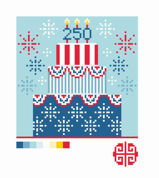 Needlepoint Digital Chart: 4th Of July Birthday Cake 4" x 4" on 18 mesh