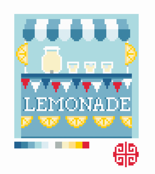Needlepoint Digital Chart: Lemonade Stand 4" x 4" on 18 mesh