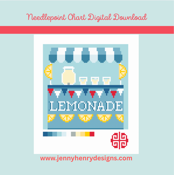 Needlepoint Digital Chart: Lemonade Stand 4" x 4" on 18 mesh