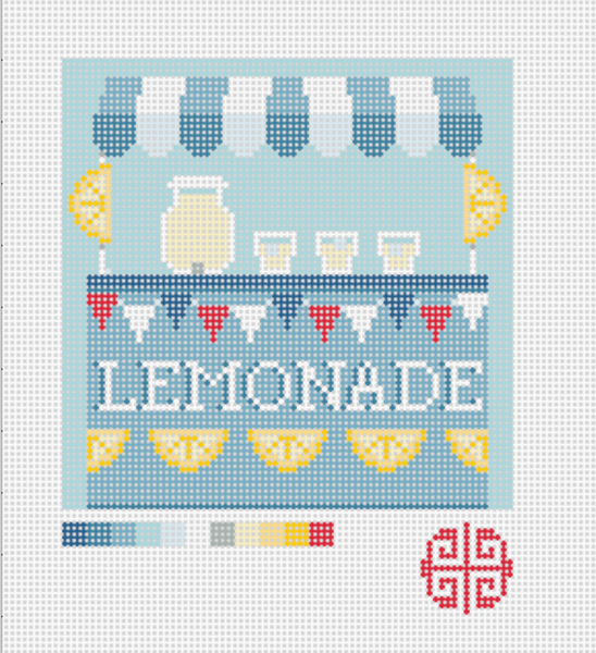 Needlepoint Digital Chart: Lemonade Stand 4" x 4" on 18 mesh
